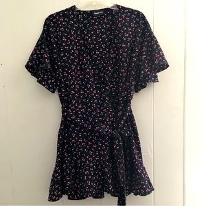 Sugar + Lips cherry print wrap ruffle dress